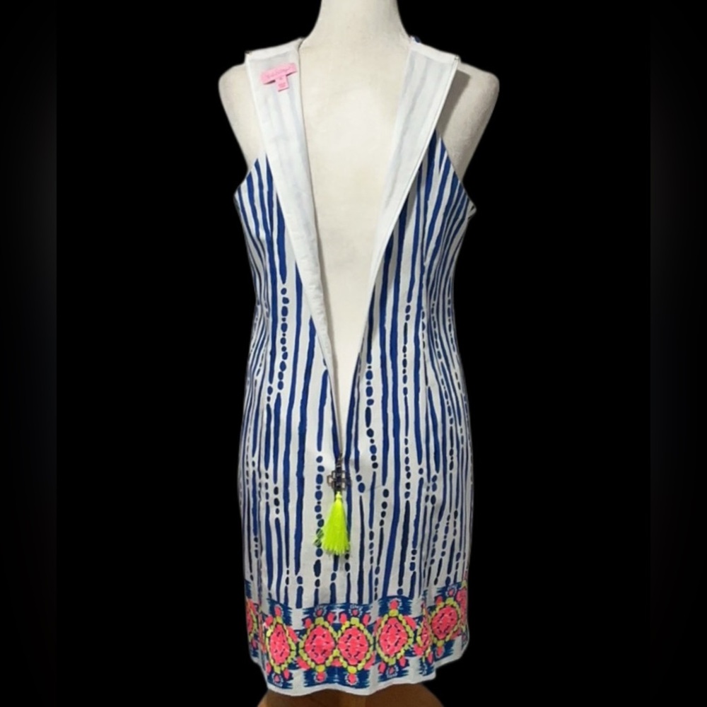 LILLY PULITZER Iveigh Blue Crush Bay Stripe Summer Halter Shift Dress Size 10 - Picture 5 of 12